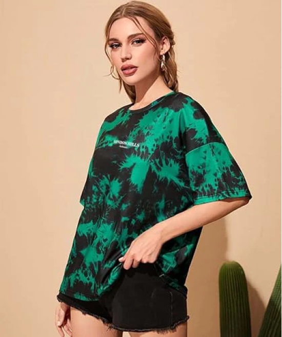 London Hills tie dye Tshirt for Women Oversized t Shirts for Women Drop Shoulder Tshirt Pure Cotton Half Sleeve T-Shirt Green Black