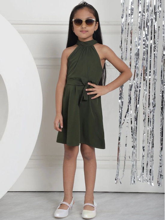 MINI & MING Girls Halter Neck Tie-Ups Fit & Flare Dress