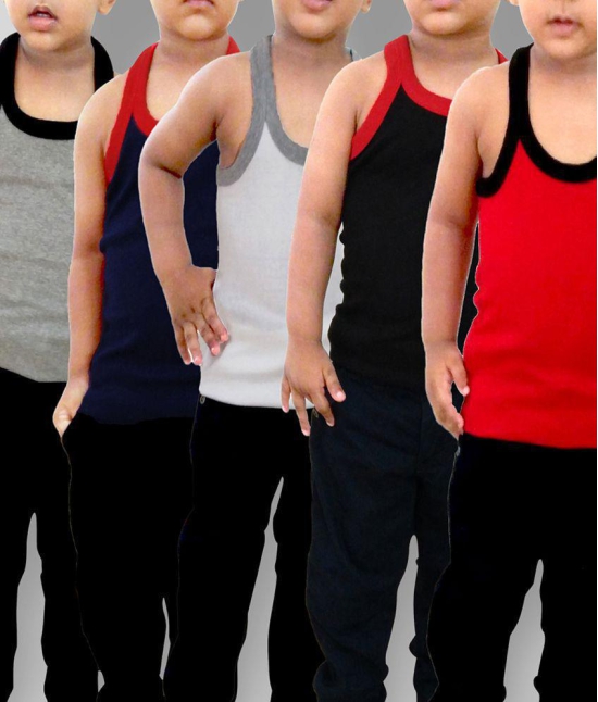 HAP KINGS BOYS Grey, Blue, Red, Black & White RIB VEST Pack of 5 - None