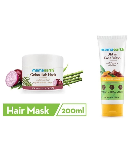 Mamaearths Onion Hair Mask For Dry & Frizzy Hair, Controls Hairfall and Boosts Hair Growth, With Onion & Organic Bamboo Vinegar\n200ml and Ubtan Natural Face Wash for Dry Skin with Turmeric 