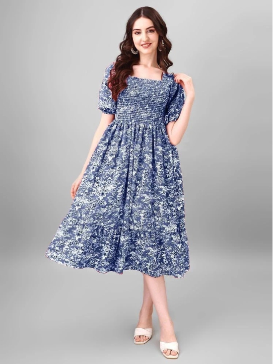 Femvy Polyester Printed Midi Womens Fit & Flare Dress - Blue ( Pack of 1 ) - None