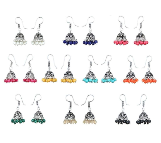 OranGey Fashion Multicolor Pure Brass Silver-Plated Combo Of 10 Jhumki Earrings For Women