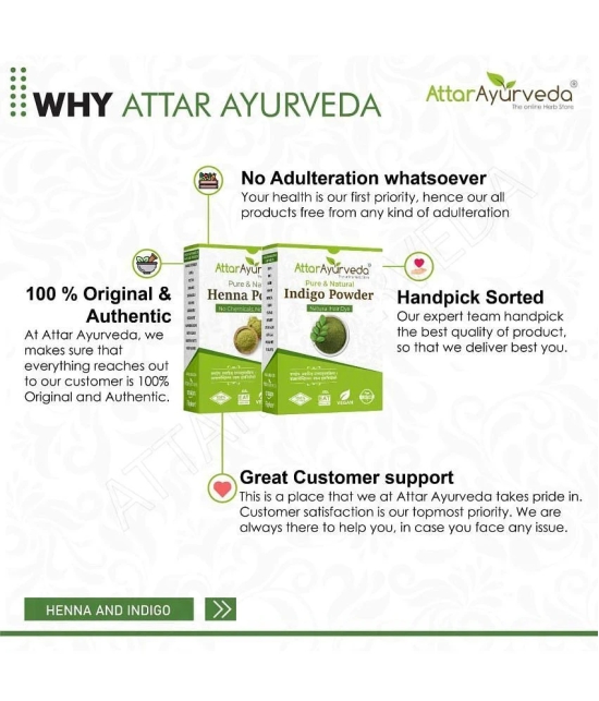 Attar Ayurveda Natural Dye for Black Hair (Henna & Indigo leaves powder combo pack 400 grams)