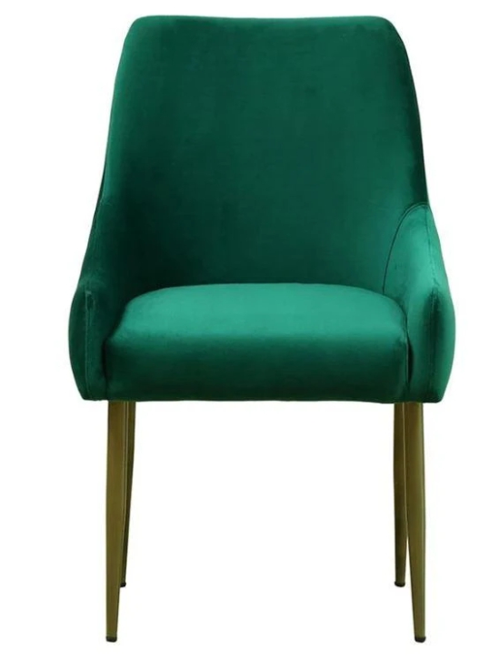 Velvet dining chair in green color-Green