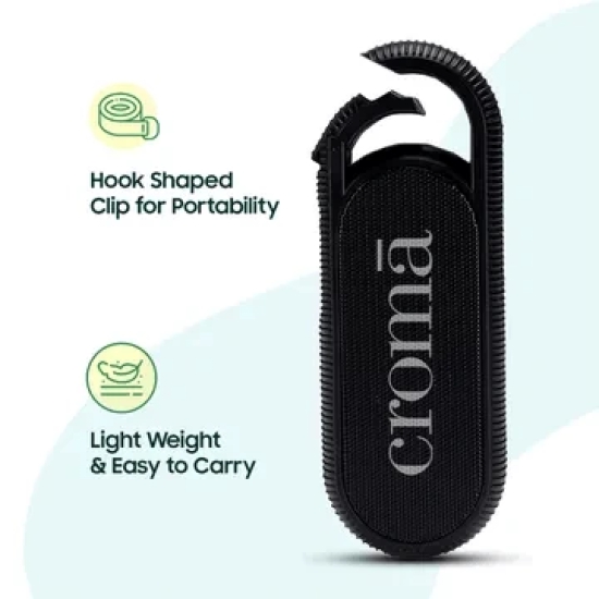 Croma 2W Portable Bluetooth Speaker (With Hook, Mono Channel, Black)