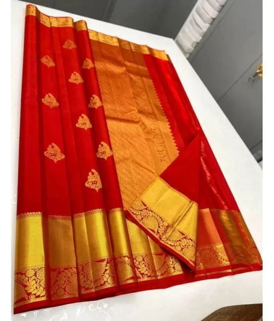 Om Shantam Sarees Jacquard Self Design Saree With Blouse Piece - Red ( Pack of 1 ) - Red