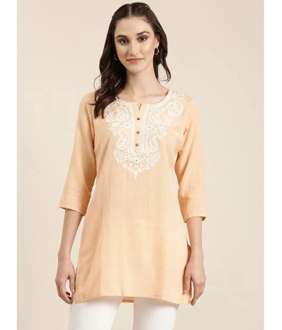 Showoff Cotton Blend Embellished Straight Womens Kurti - Peach ( Pack of 1 ) - None