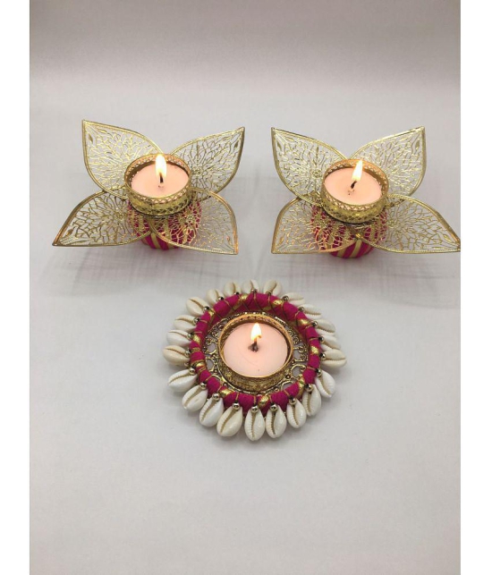 thrifkart Multicolour Floor Brass Tea Light Holder - Pack of 3