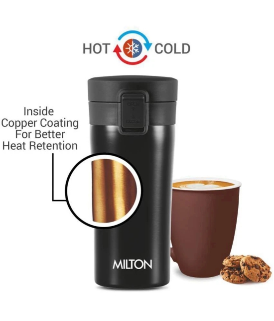 Milton Thermosteel Vacuum Insulated Coffee Mug, 300 ml, Black | Hot & Cold Flask | Leak Proof | Rust Proof | Thermos | Soup Flask| Juice Mug | Water Flask| Tea Mug - Black