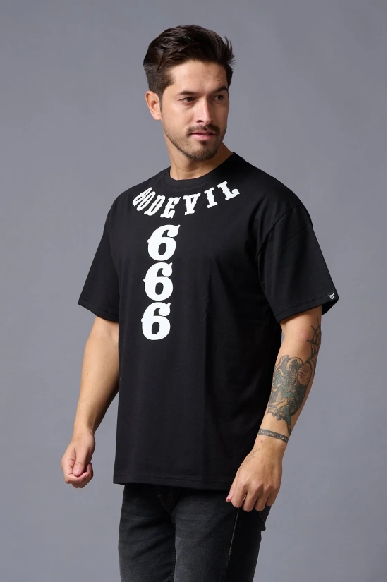 Go Devil 666 (in White) Printed Black Oversized T-Shirt for Men 3XL