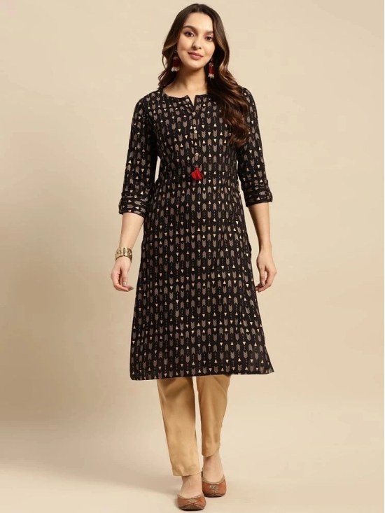 Rangita Women Rayon Black Gold printed Calf length straight kurti - None