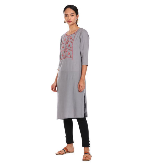 Karigari - Grey Cotton Women's Straight Kurti ( Pack of 1 ) - S