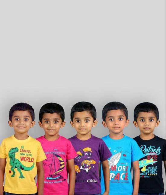 JILZ Boys Printed Cotton T-Shirt (Half Sleeve) - Pack of 5 - None