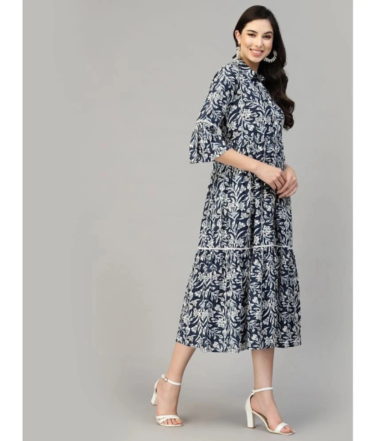 Stylum Cotton Printed Midi Womens Fit & Flare Dress - Navy Blue ( Pack of 1 ) - None