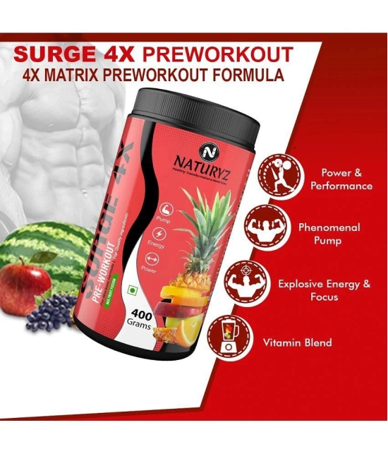 NATURYZ Surge 4X Pre Workout With Highest 24 Nutrients for Pump, Muscle gain - 400g(MixFruit Fusion)