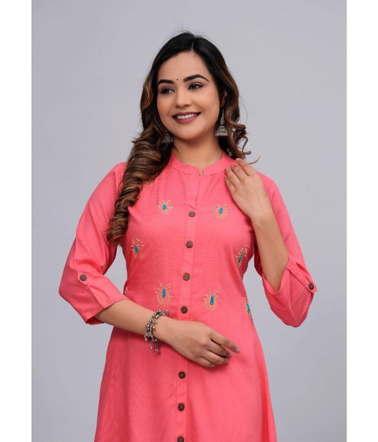 MAUKA Rayon Embroidered Front Slit Women''s Kurti - Pink ( Pack of 1 ) - None