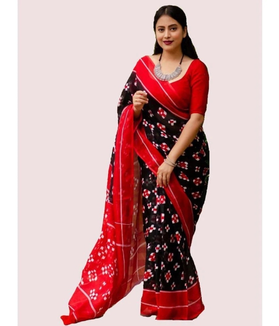 Bhuwal Fashion Cotton Printed Saree With Blouse Piece - Black ( Pack of 1 ) - Black