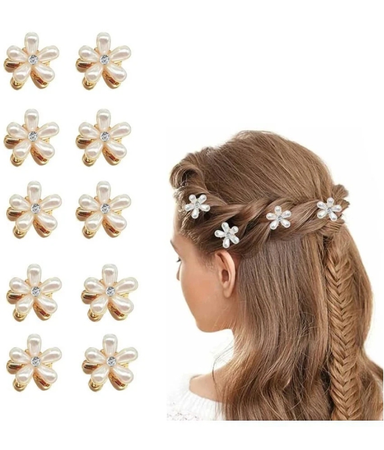 LYKAA Stylish Pearl Flower Hair Claw Fashionable Clips Clutchers Hair Barrettes, Women Girls - 10Pcs - White