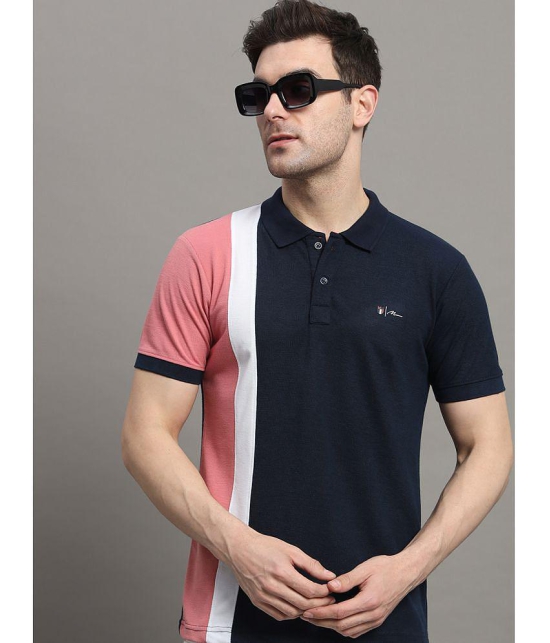 MXN Cotton Blend Regular Fit Colorblock Half Sleeves Mens Polo T Shirt - Navy Blue ( Pack of 1 ) - None