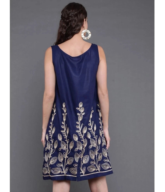 Antaran Cotton Embroidered Above Knee Womens Shift Dress - Navy ( Pack of 1 ) - None