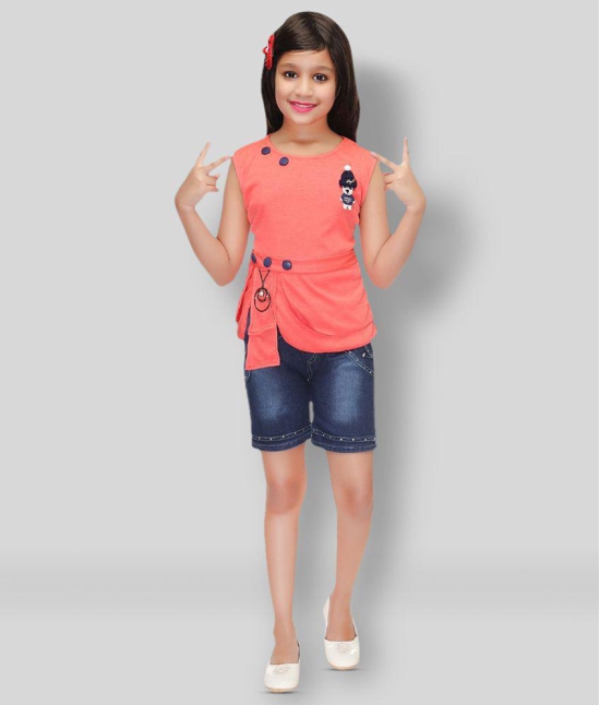 PARI FASHION - Pink Denim Girl's Top With Shorts ( Pack of 1 ) - None