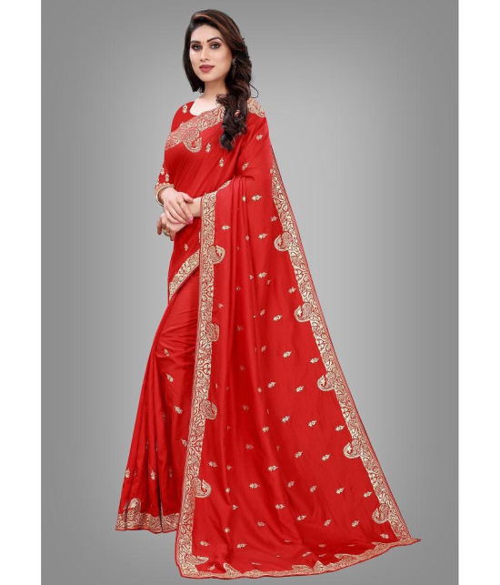 Om Shantam Sarees - Red Silk Blend Saree With Blouse Piece ( Pack of 1 ) - Red