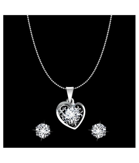 Vighnaharta Delicate Silver Drop Solitaire Pendant Set with Earrings for Women  and Girls - Silver