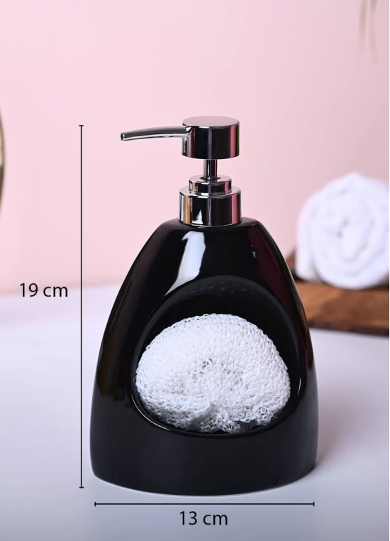 Modern Black Kitchen Dispenser With Scrubber - Cylindrical Shape