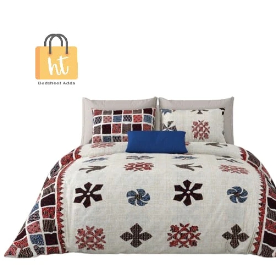 Bedsheet Adda-Super Mega King Size  King Size(108*108 in)-Pure Cotton Sanganeri Printed Jaipuri  Double Bedsheet With 2 Matching Pillow Covers-RJ-14-03-(108*108)-HT8104