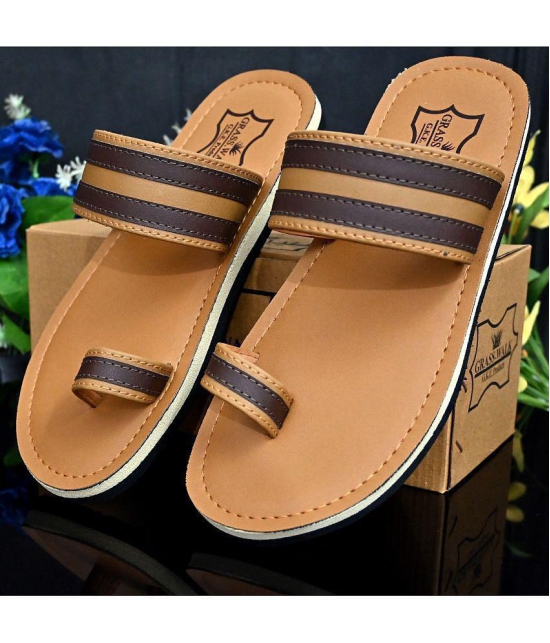 GRASS WALK - Brown Mens Leather Slipper - None