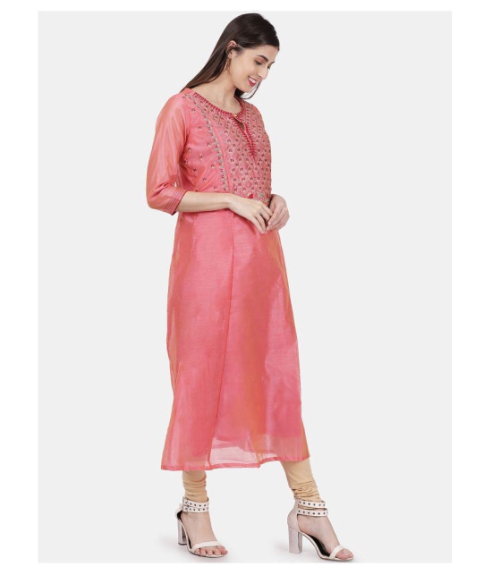 Alena Peach Chanderi A-line Kurti - S