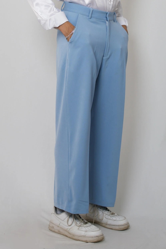 Solid non crease trousers-Sky Blue / L