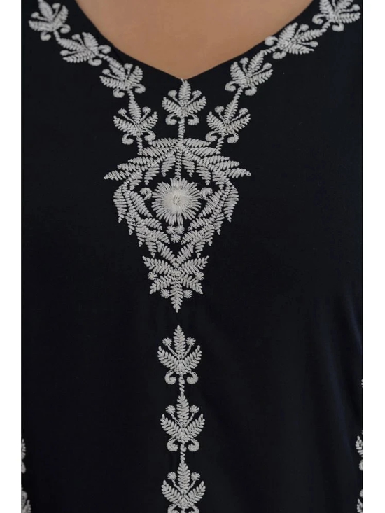 Kapadia Rayon Embroidered Straight Womens Kurti - Black ( Pack of 1 ) - None