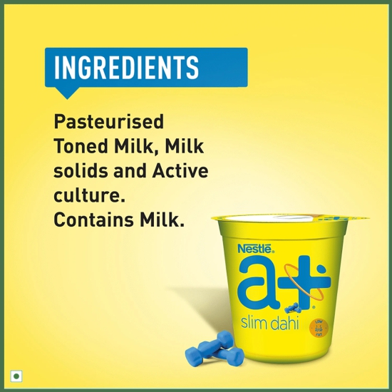 Nestle A+ Slim Dahi - Low-Fat Curd, 400 G Cup