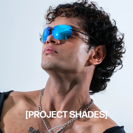 [ Nova ] Rimless Wraparound Sunglasses-Black