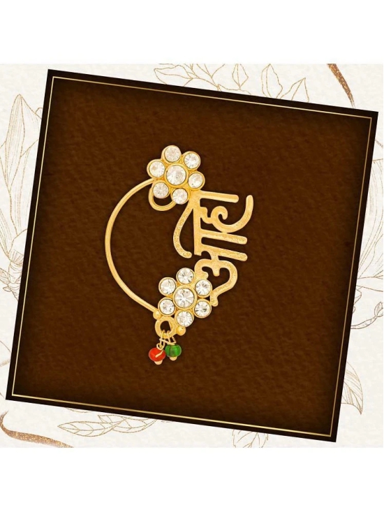 Traditional Maharashtrian Style Gold Plated Nath Nose Ring For Women And Girls - Off White