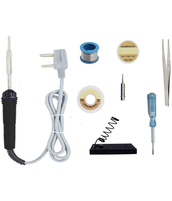 ALDECO: ( 8 in 1 ) Soldering Iron Kit contains- Black Iron, Wire, Flux, Wick, Stand, Bit, Tweezer, Tester