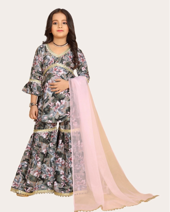 Girls Gharara Suite Set with Dupatta-Grey / 12 - 13 Years