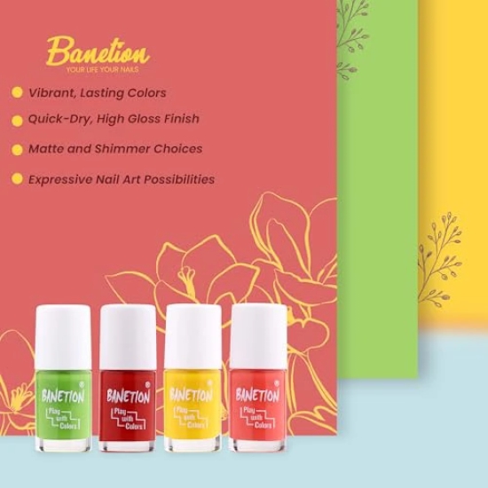 BANETION Zen-g New generation Makeup - Mini Nail Kit - Bestie - 30ml (Set of 4) | Glossy Nail Polish Set | Long Lasting & High Gloss Effect | Chip Resistant Nail Paints | Cruelty-free & Vegan