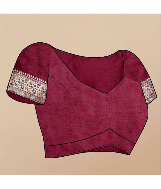 Gazal Fashions - Maroon Banarasi Silk Saree With Blouse Piece ( Pack of 1 ) - Maroon