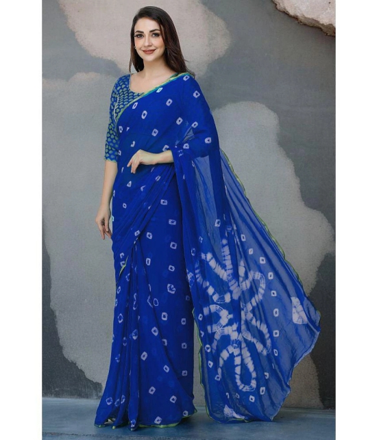 clafoutis Chiffon Dyed Saree Without Blouse Piece - Blue ( Pack of 1 ) - Blue