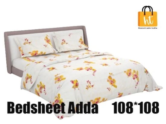 Bedsheet Adda-Super Mega King Size  King Size(108*108 in)-Pure Cotton Sanganeri Printed Jaipuri  Double Bedsheet With 2 Matching Pillow Covers-RJ-14-03-(108*108)-HT8204