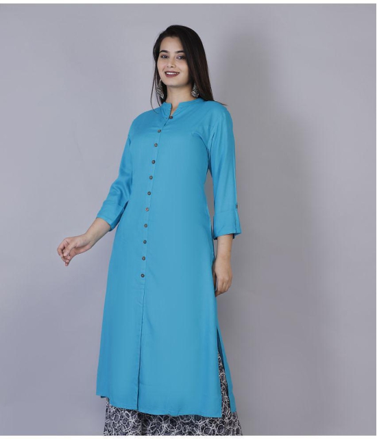 Doriya - Turquoise Rayon Women's Front Slit Kurti - None