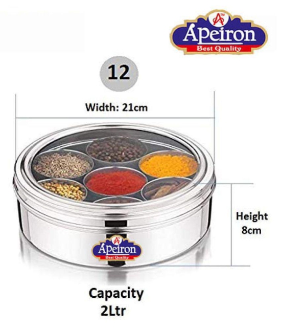 APEIRON Masala Dabba Neelam Steel Spice Container Set of 1 2000 mL - Silver