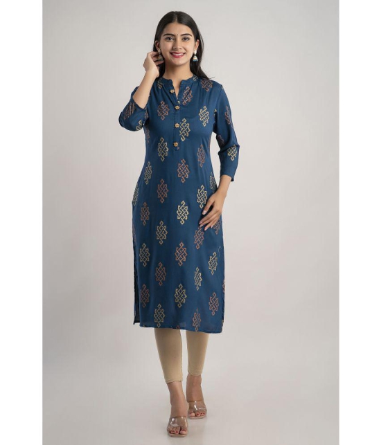 MAUKA - Blue Rayon Womens Straight Kurti ( Pack of 1 ) - None