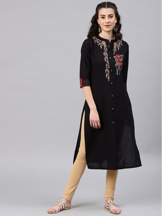 Alena - Black Cotton Women''s Straight Kurti - S