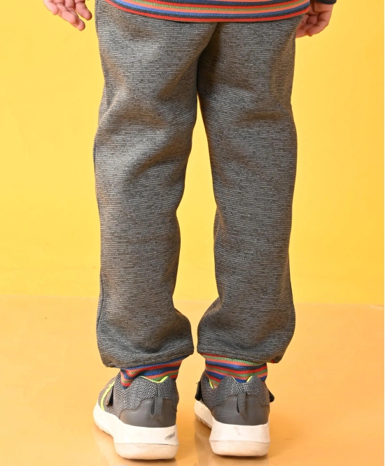 DARK GREY MELANGE FLEECE MULTICOLOR RIB JOGGER - GREY-10-12 YEARS / 1N / GREY