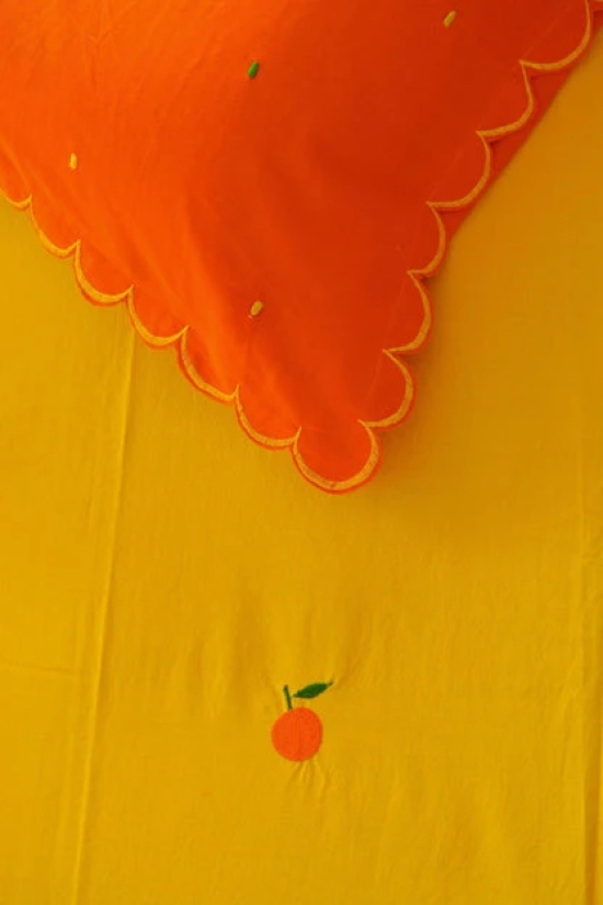 Santra Embroidered Orange Cotton Bedsheet