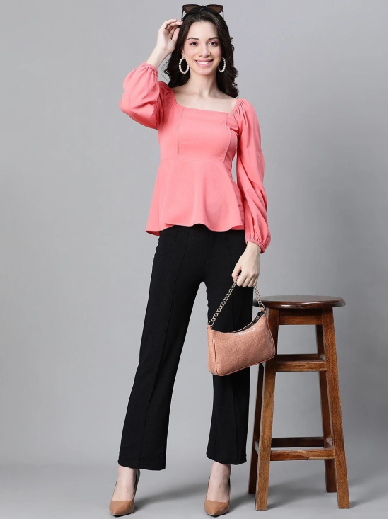 Oxolloxo Square Neck Smocked Crepe Peplum Top