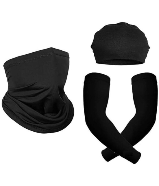 THRIFTKART - Cotton Reusable bandana Head Cap bandana and Arm sleeves Combo Anti Dust UV Ray Pollution Pack of 3 Black Color